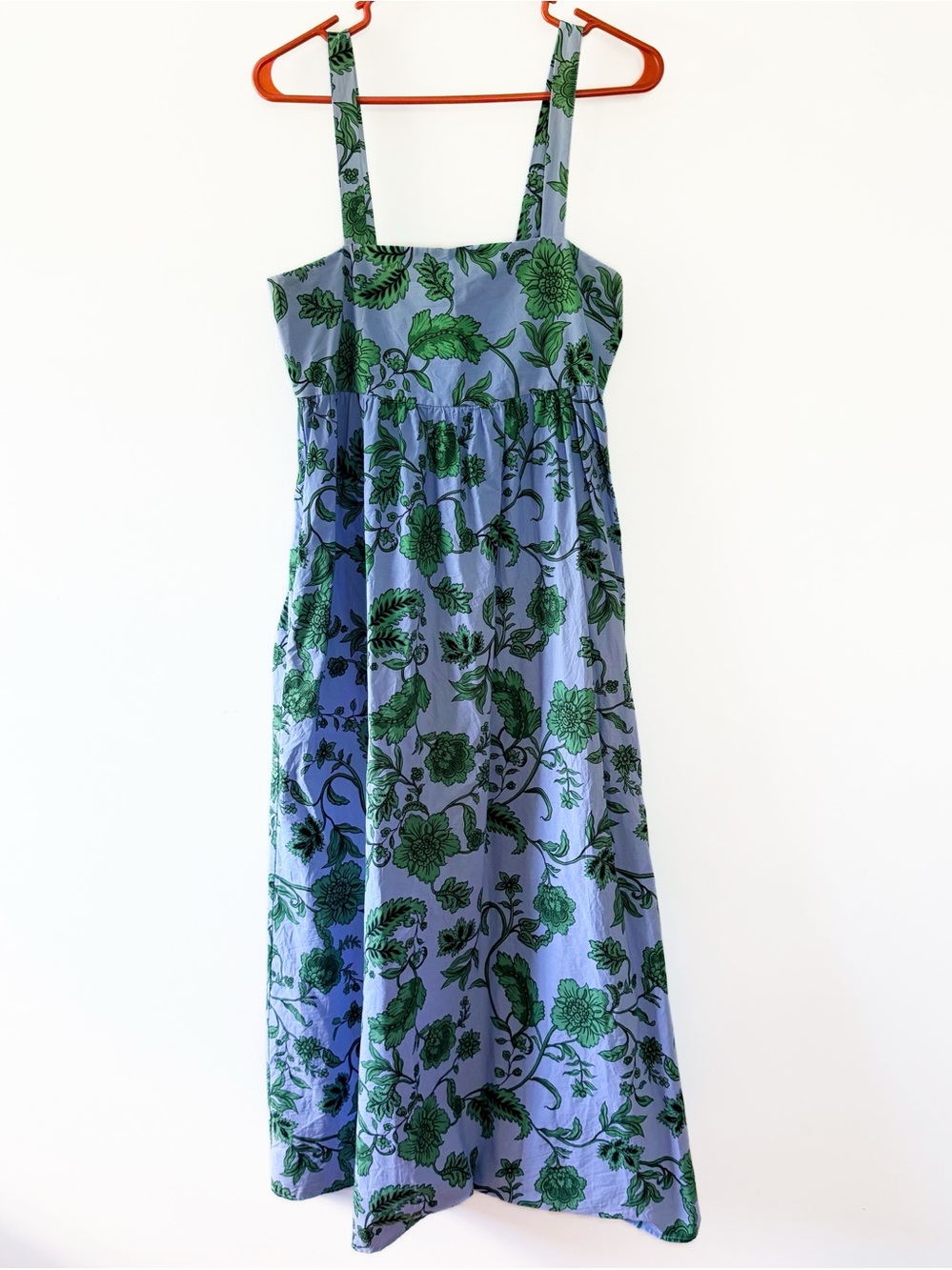 Zara Botanical Blue w/Green Floral Print Cotton Midi/Maxi Dress Size S - Picture 2 of 9